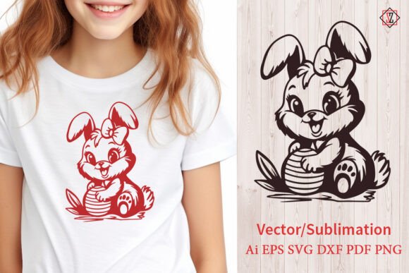 Bunny with Egg Silhouette Sublimation Graphics for Spring Illustrations
