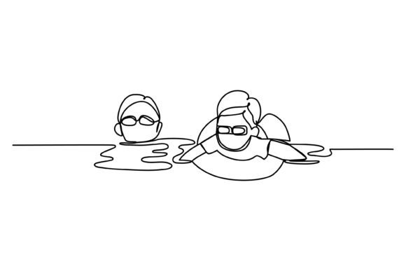 Continuous Line Design of Boys Swimming