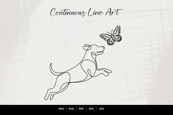 Dog Chasing Butterfly Continuous Line Art for Crafts & Graphics