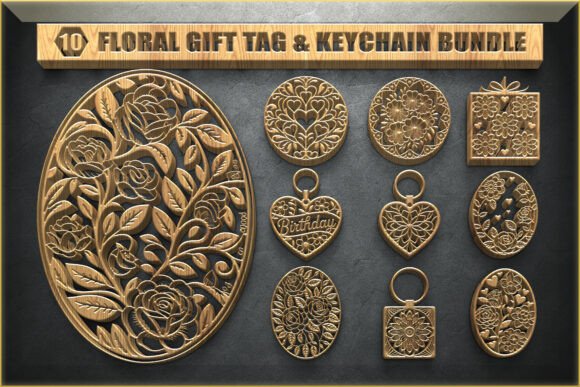 Floral Gift Tag Keychain SVG Set: Crafts Meets Graphics for Etsy & Digital Sellers