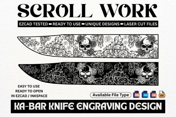 Ka-Bar Knife Scroll Laser Cut Design: Premium Graphics for Branding & Laser Engraving Projects