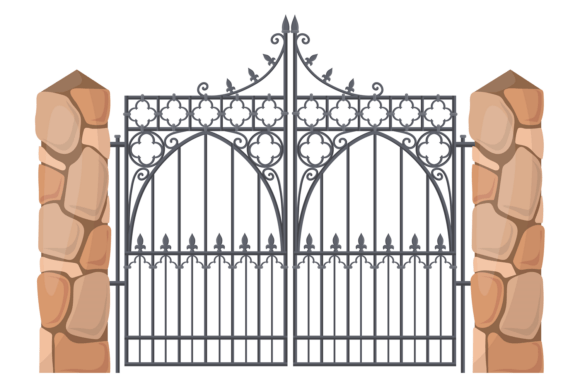 Mansion Gates: Retro Metal Entrance for Brand Graphics & Illustrations