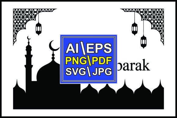 Silhouette Eid Mubarak Greeting Mosque Graphics for Crafting & Illustrations